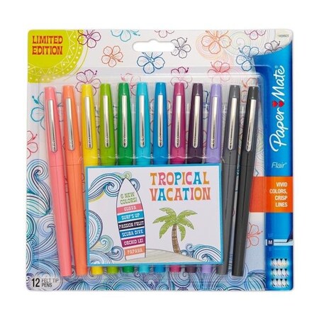 Paper Mate Papermate 1928605 0.7 mm Point Guard Flair Bullet Point Stick Pen; Assorted Colors - 12 per Set 1928605
